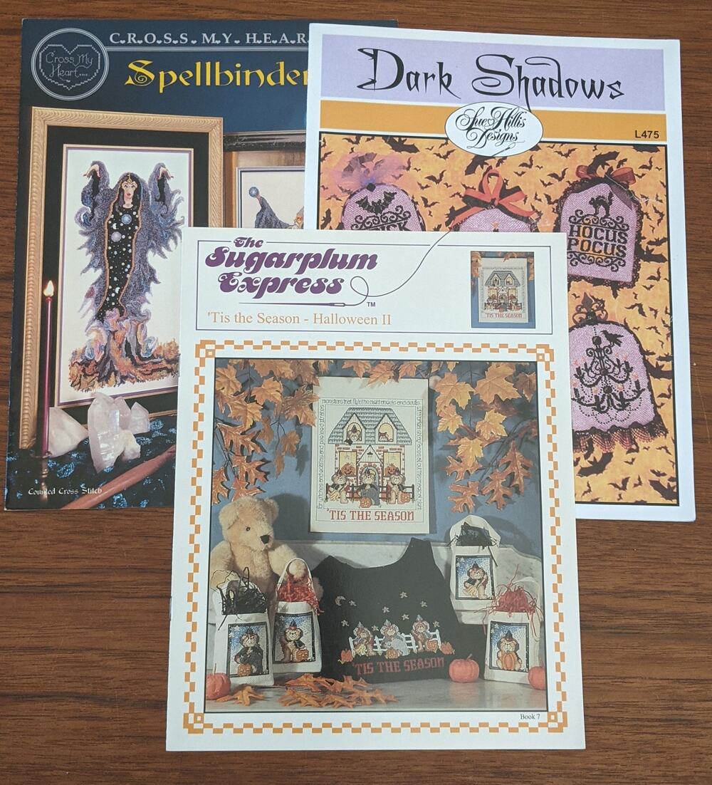 3 Cross Stitch Pattern Booklets Halloween Themed